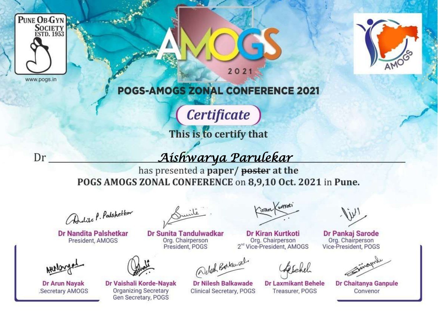 Certificate thumbnail: POGS-AMOGS Zonal Conference Paper Presentation