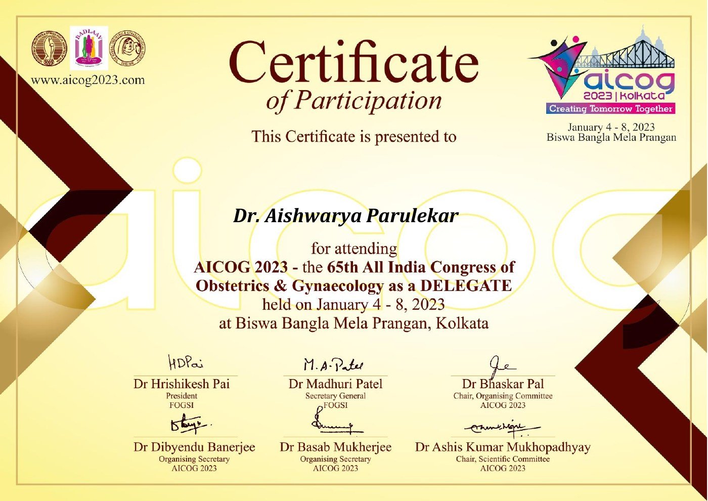 Certificate thumbnail: AICOG 2023 Delegate Participation